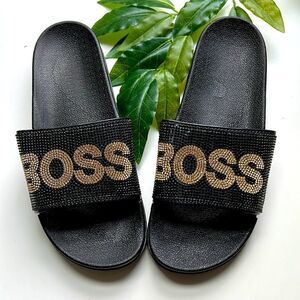 BOSS Rhinestone Slides Sandals